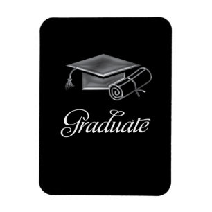 Graduation Cap and Diploma Black & Silver 3D Look Magnet