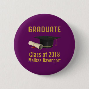 Graduation Cap and Diploma on Purple Class of 20XX 2 Inch Round Button