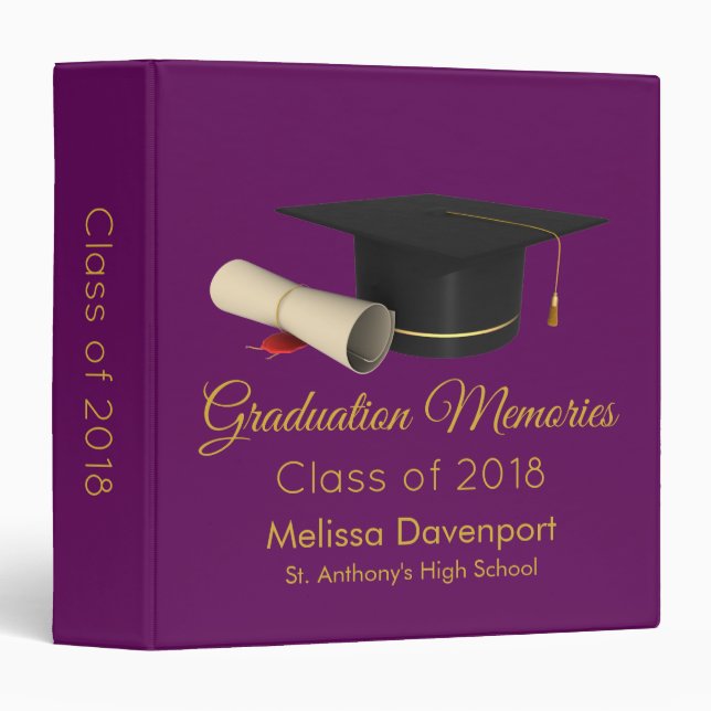 Graduation Cap and Diploma on Purple Class of 20XX Binder (Front/Spine)