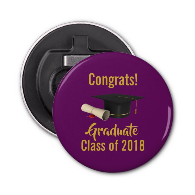 Graduation Cap and Diploma on Purple Class of 20XX Bottle Opener (Front)