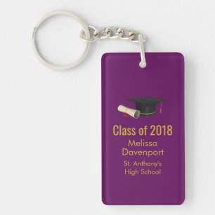 Graduation Cap and Diploma on Purple Class of 20XX Keychain