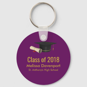 Graduation Cap and Diploma on Purple Class of 20XX Keychain