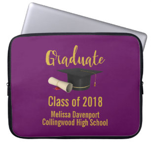 Graduation Cap and Diploma on Purple Class of 20XX Laptop Sleeve