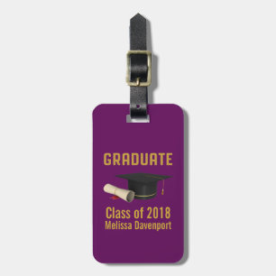 Graduation Cap and Diploma on Purple Class of 20XX Luggage Tag