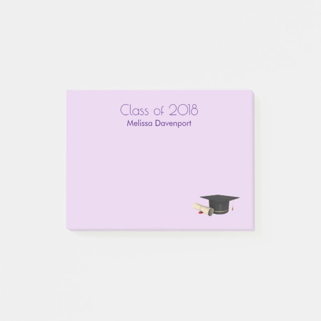 Graduation Cap and Diploma on Purple Class of 20XX Post-it Notes (Front)