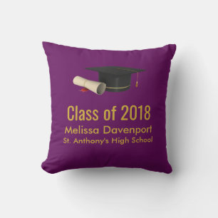 Graduation Cap and Diploma on Purple Class of 20XX Throw Pillow