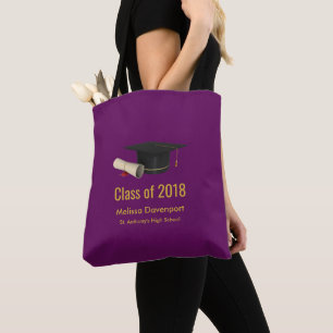 Graduation Cap and Diploma on Purple Class of 20XX Tote Bag