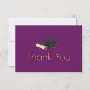 Graduation Cap and Diploma on Purple Thank You Card