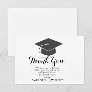 Graduation Cap and Tassel Black & White Bold Thank You Card