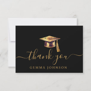 Graduation Cap And Tassel Gold Black Thank You Card