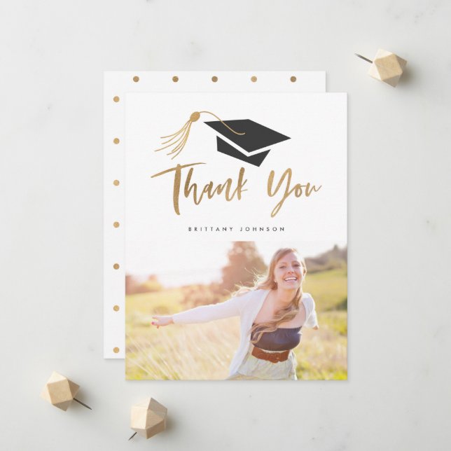 Graduation Cap and Tassel Gold Foil Photo Announcement (Front/Back In Situ)
