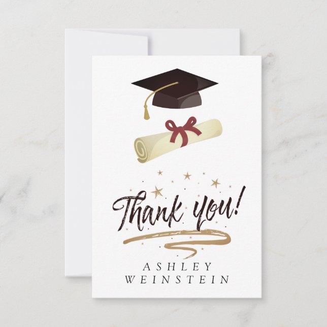 Graduation Cap and Tassel Gold Foil Thank You Card (Front)