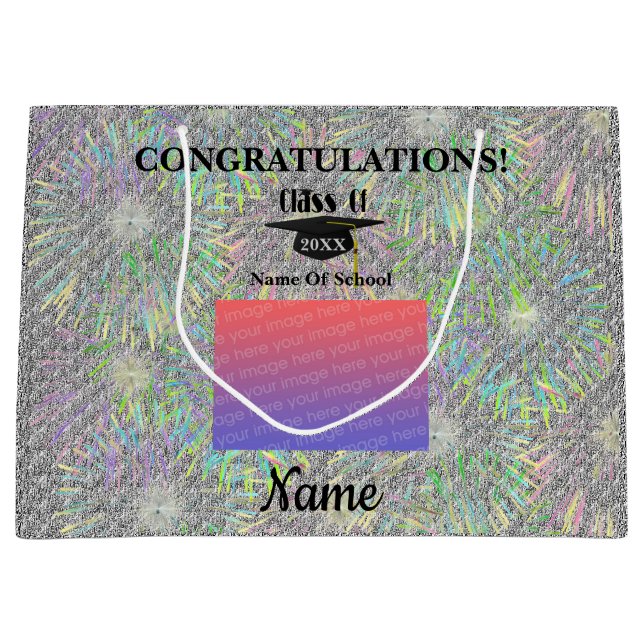 Graduation Cap And Tassel Personalized Photo Large Gift Bag (Front)