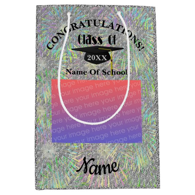 Graduation Cap And Tassel Personalized Photo Medium Gift Bag (Front)