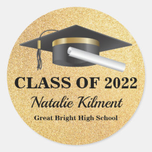 Graduation Cap Black and Gold Class of 2022 Classic Round Sticker