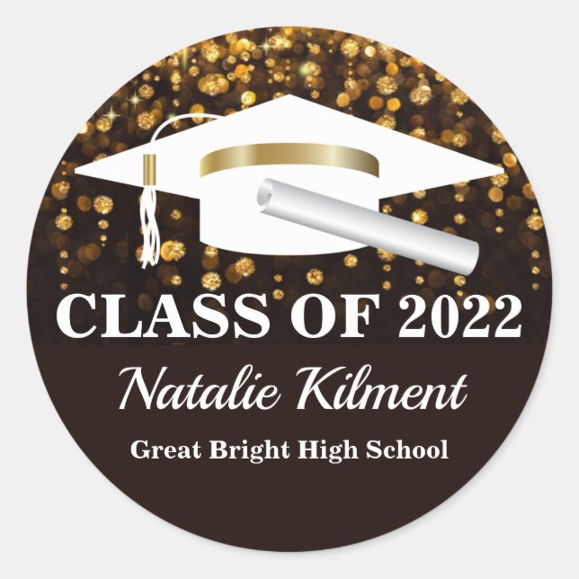 Graduation Cap Black and Gold Class of 2022 Classic Round Sticker (Front)