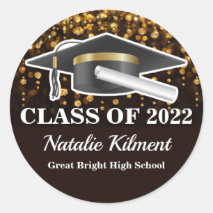 Graduation Cap Black and Gold Class of 2022 Classic Round Sticker