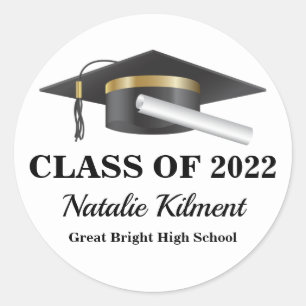 Graduation Cap Black and Gold Class of 2022 Classic Round Sticker