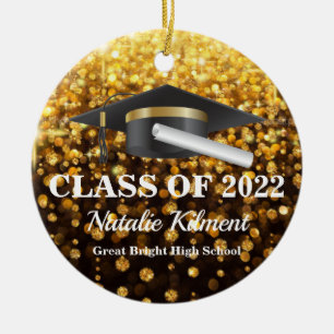Graduation Cap Black and Gold Class of 2022 Photo Ceramic Ornament