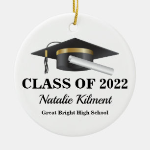 Graduation Cap Black and Gold Class of 2022 Photo Ceramic Ornament