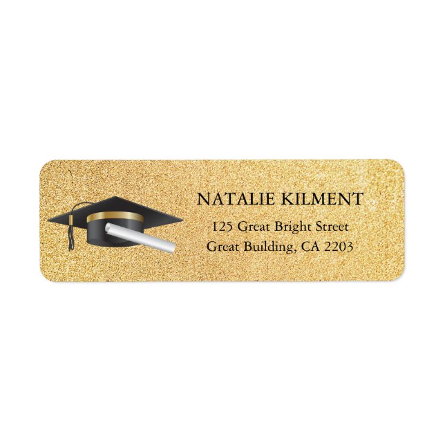 Graduation Cap Black and Gold Return Address (Front)