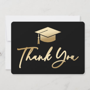 Graduation Cap Black and Gold  Thank You Card