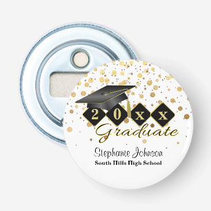 Graduation Cap Black Gold Personalized Bottle Opener