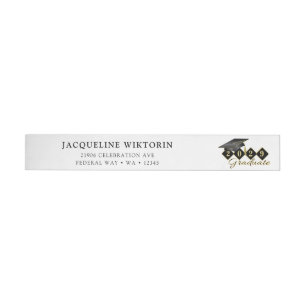Graduation Cap Black Gold Return Address Wrap Around Label