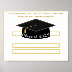 Graduation Cap Black Hat Class 2024 White Font Poster