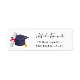 Graduation Cap Black Script Return Address