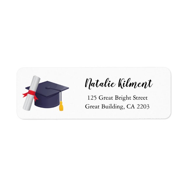 Graduation Cap Black Script Return Address Label (Front)