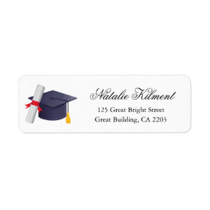 Graduation Cap Black Script Return Address Label