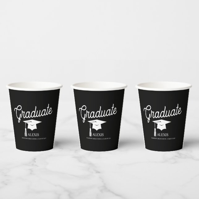 Graduation Cap Black White Class of  Paper Cups (Multi)