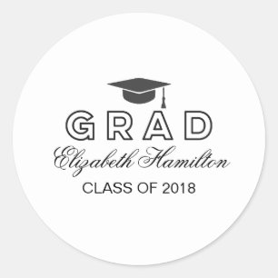 Graduation Cap Black & White Elegant Grad Party Classic Round Sticker