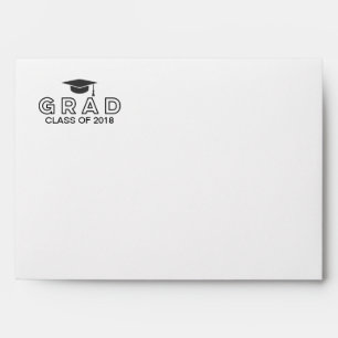 Graduation Cap Black & White Simple Elegant Grad Envelopes