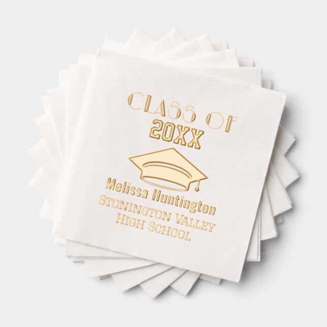 Graduation Cap Bold Name “Class of” Year #2C Foil Napkins (Insitu (Stacked))