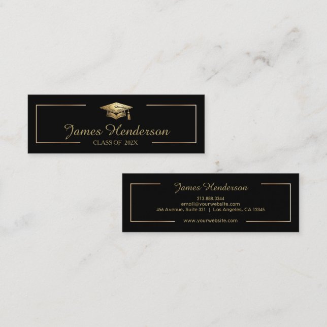Graduation Cap Calling Card Graduates Black Gold  (Front/Back)