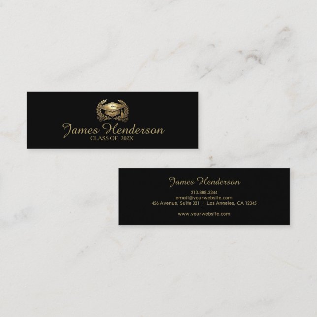 Graduation Cap Calling Card Graduates Black Gold  (Front/Back)