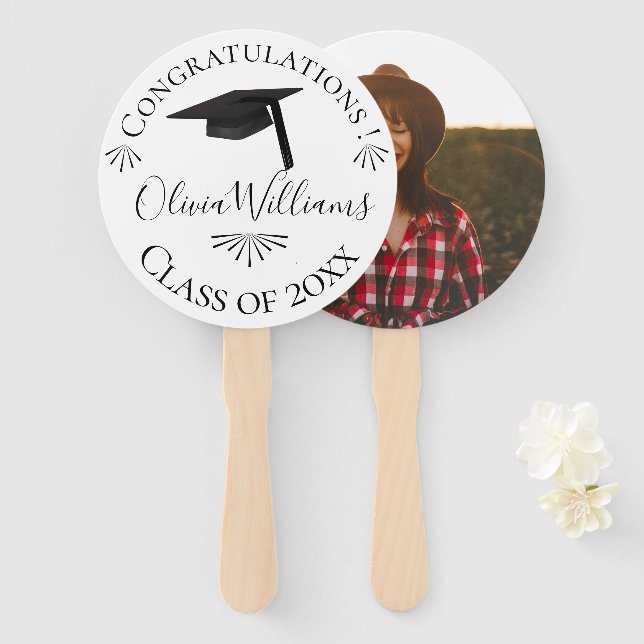 Graduation Cap Class of 2018 Photo Hand Fan (Front and Back)