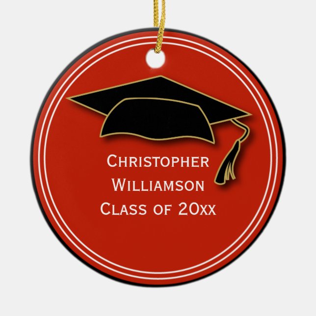 Graduation Cap Class of Keepsake School  Orange Ceramic Ornament (Front)