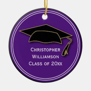 Graduation Cap Class of Keepsake School Purple Ceramic Ornament