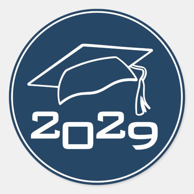 Graduation Cap Class Year Navy Blue Classic Round Sticker (Front)