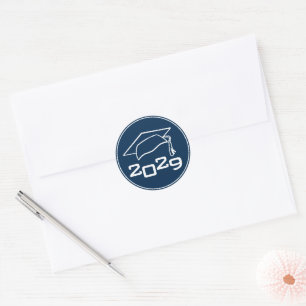 Graduation Cap Class Year Navy Blue Classic Round Sticker