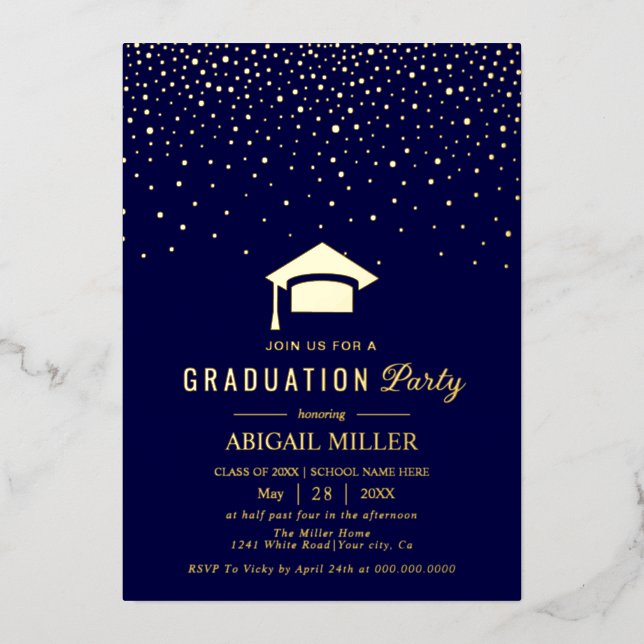 Graduation cap confetti Class Of 2025 navy blue (Front)
