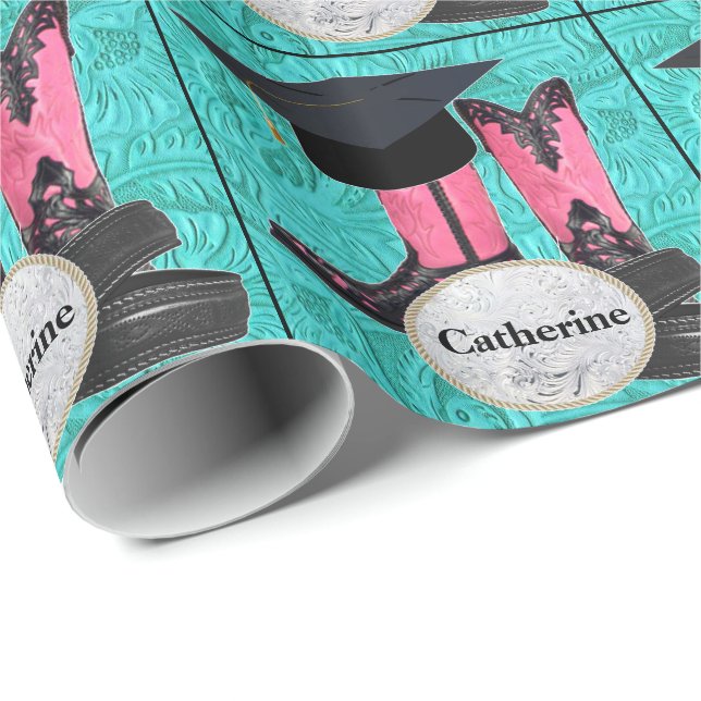 Graduation Cap Cowboy Boots Belt Custom Buckle Wrapping Paper (Roll Corner)