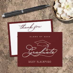 Graduation Cap Dark Maroon Thank You Card