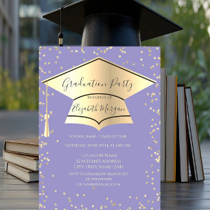 Graduation Cap,Diamonds Purple Graduation Invitation
