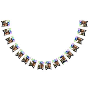 Graduation Cap, Diploma & 16-Photo Blue on Rainbow Bunting Flags