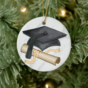 Graduation Cap Diploma Ceramic Ornament