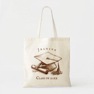 Graduation Cap Diploma Class of 2021 Monogram Name Tote Bag